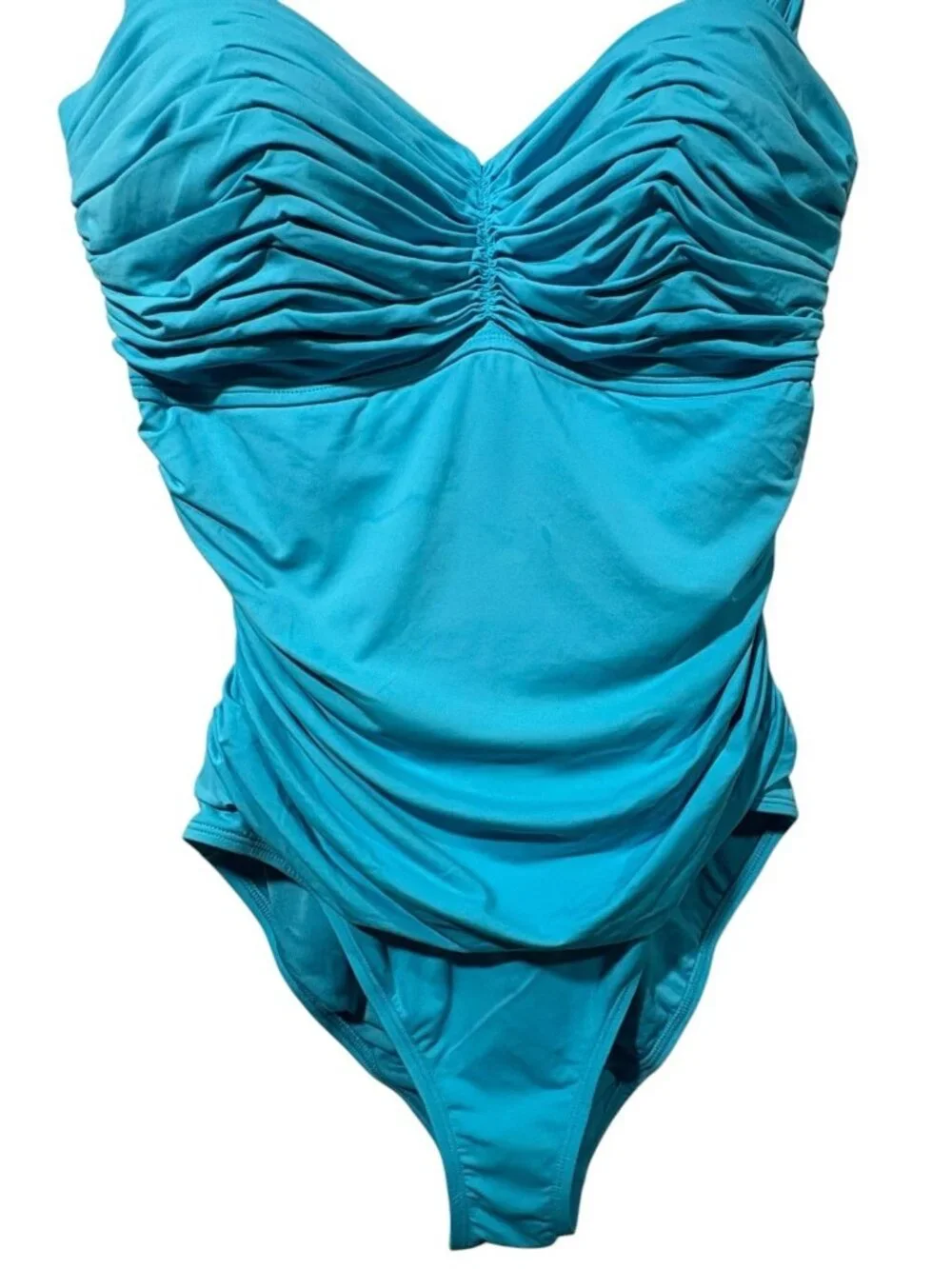 Bleu Rod Beattie Kore Shirred Underwire One-Piece Swimsuit Turquoise Blue  US 14